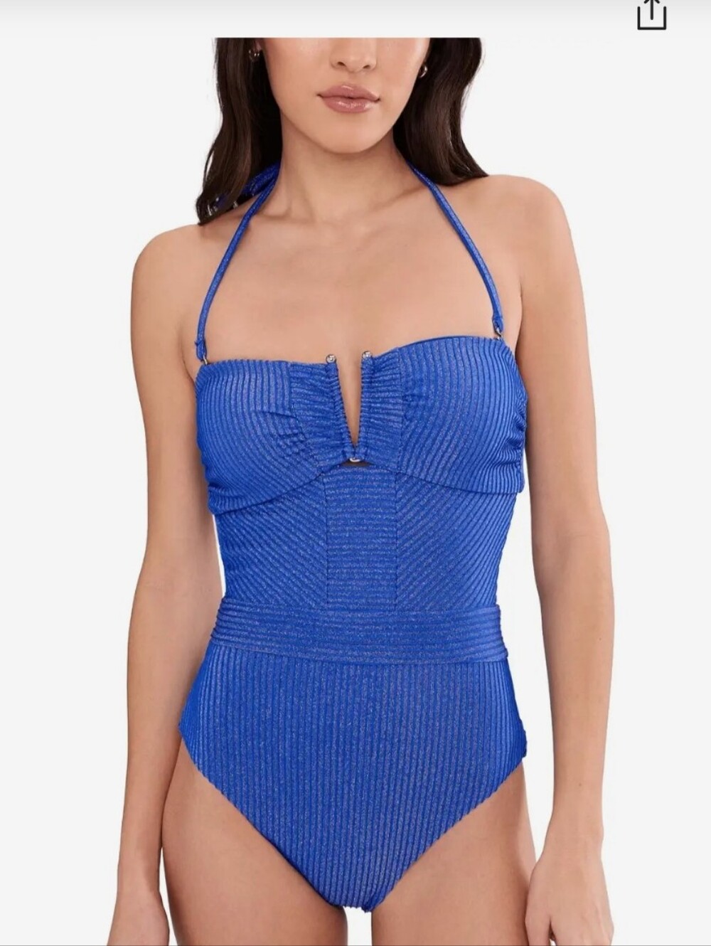 BECCA Golden Isle Brinley Shirred Bandeau One-piece Swimsuit Size L NWOT